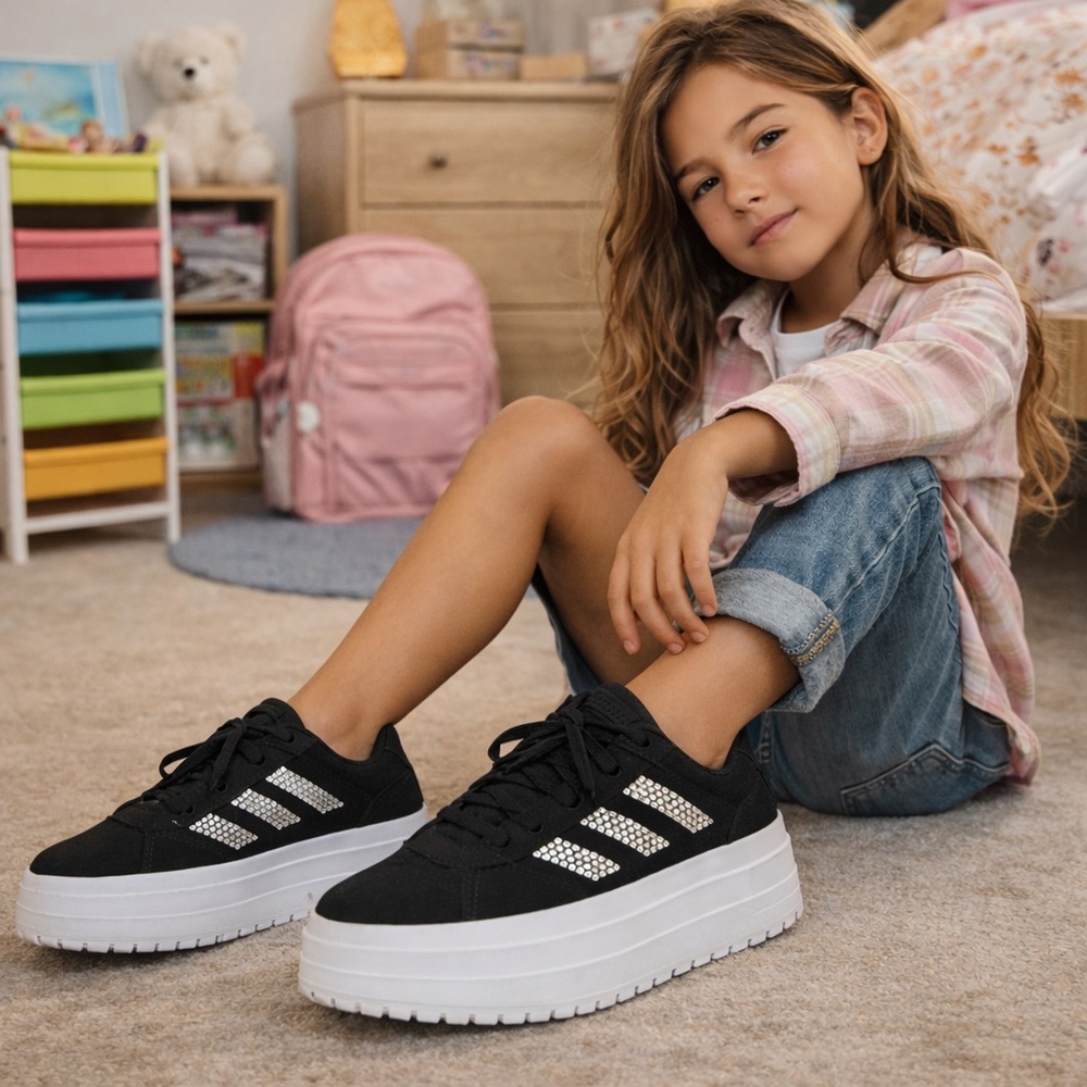 Adidas VL Court Triple Stacked Platform Bedazzled Kids Size 5 New SKU ADVC-Y5-CR